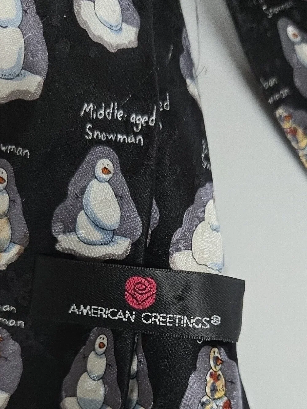 Black Novelty Snowman Pattern Men's Tie 100% Silk